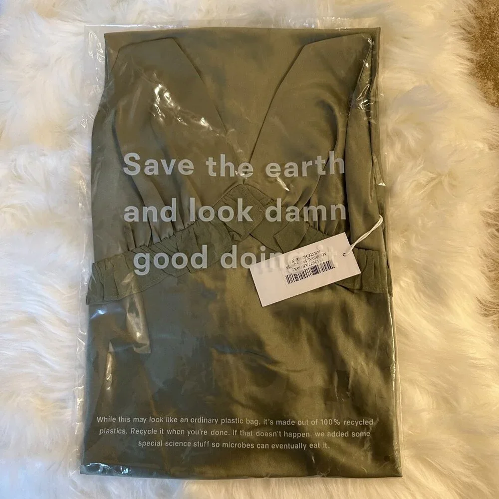 Reformation Madrigal Satin Dress in Artichoke - Picture 7 of 16